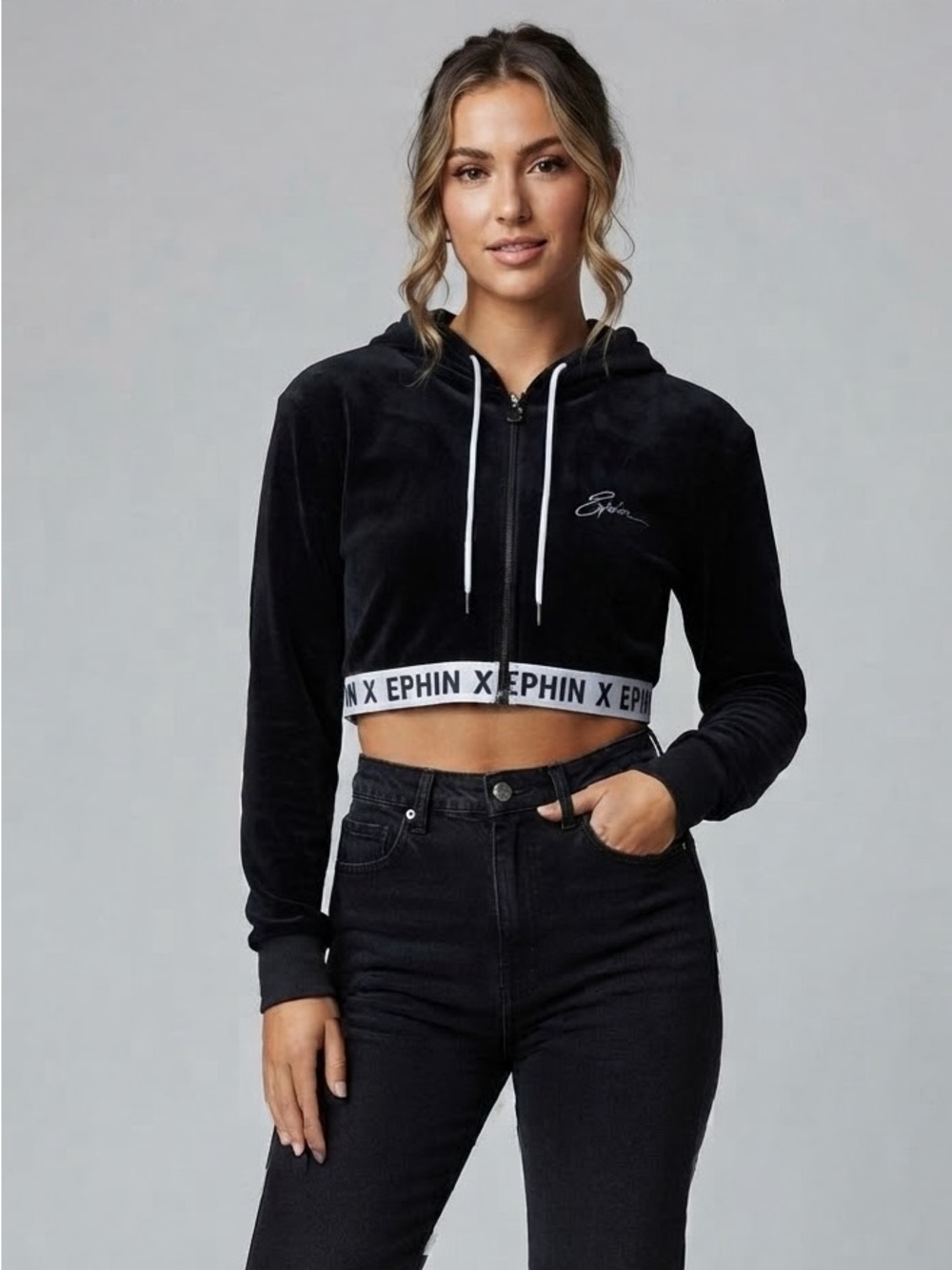 NWT Ephin Sydney Velour Crop Top Pullover - Size Small - Y2K Streetwear